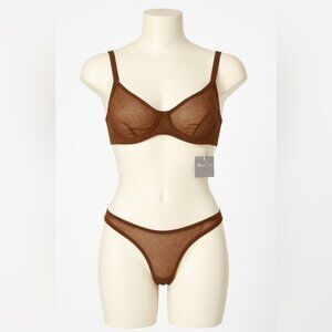 Amour Caché Brown Sheer Mesh Bra & Thong Set – Size 32B Bra / Small Thong